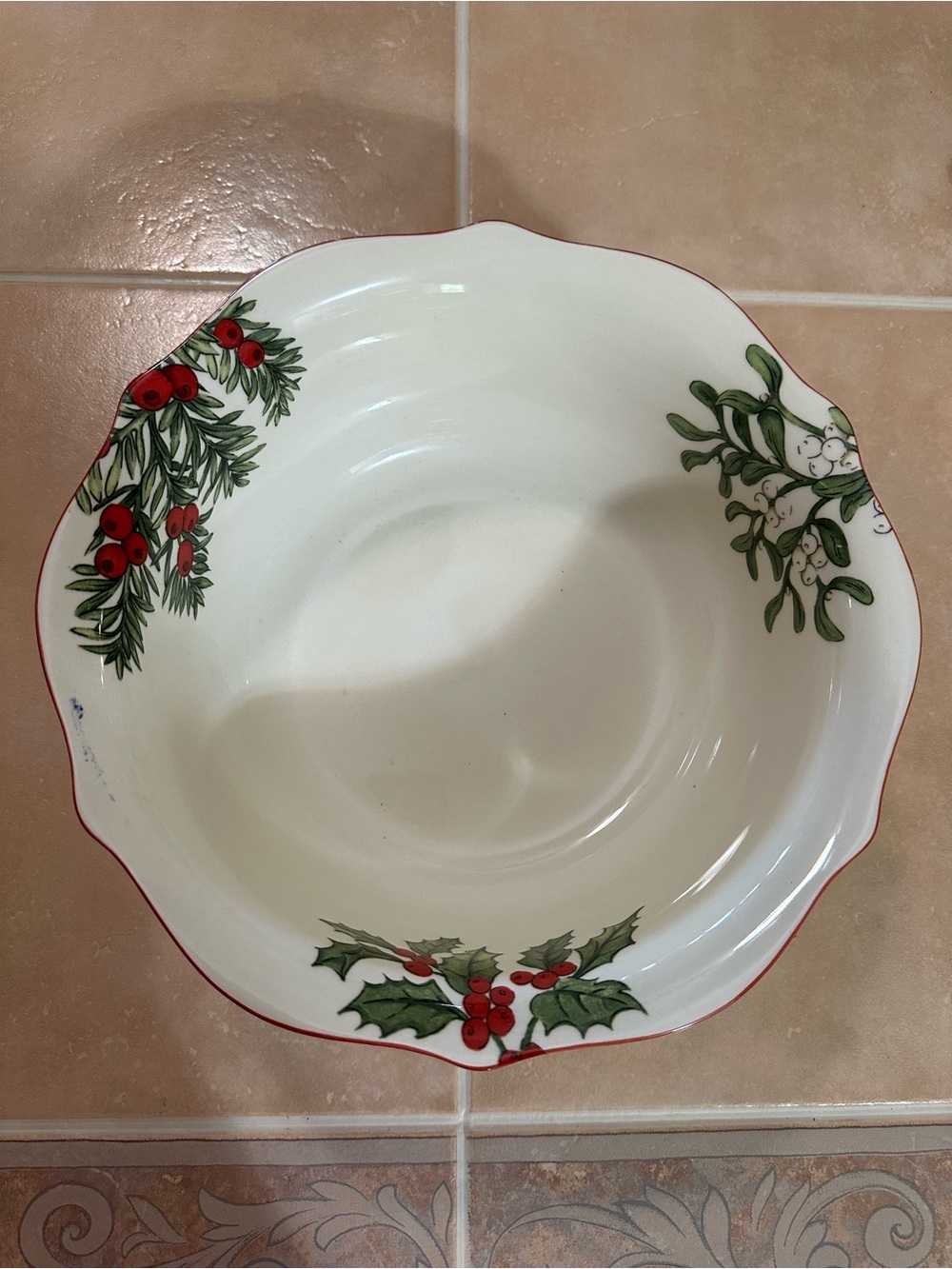 Better Homes And Gardens Holiday Ceramic Serving Bowl in White, Red and Green